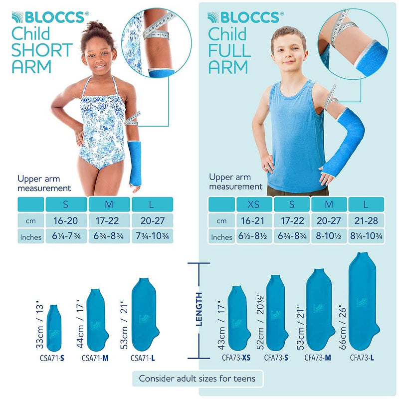 Bloccs Waterproof Cast Cover Arm, Swim, Shower & Bathe. Watertight Protector - #CSA71-M - Child Short Arm (Medium) M - BeesActive Australia