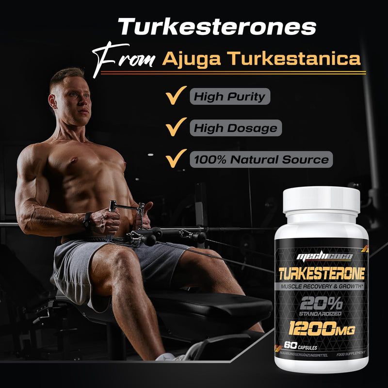 Turkesterone Supplement 1200mg Ajuga Turkestanica Extract - High Strength, Standardized to 20% Turkesterone, Muscle Growth & Strength - Vegan, Free from Soy, Additives 60 count (Pack of 1) - BeesActive Australia