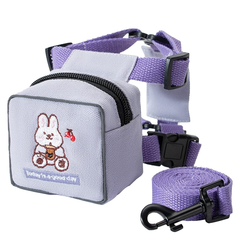 CheeseandU 1PC Pet Dog Cartoon Backpack Harness with Leash, Puppy Dog Cute Bear Rabbit Animal Back Pack Adjustable Saddle Bags with Lead Leash for Dog Outdoor Training Walking S Purple - BeesActive Australia