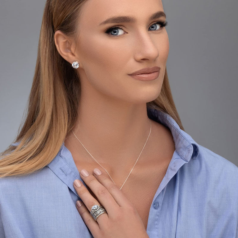 925 Sterling Silver Ring with White Cubic Zirconia CZ Oval Shape Prong, Multiple Bands Rich Stack Look, Hypoallergenic, Nickel and Lead-free, Artisan Handcrafted Designer collection, Made In Israel 5 - BeesActive Australia