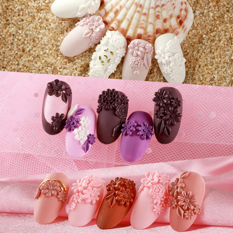 5 Pcs Flowers 3D Silicone Mold Nails Art Carving Mold for DIY Nail Art Decorations Supplies Nail Art Templates Maincure Tool - BeesActive Australia