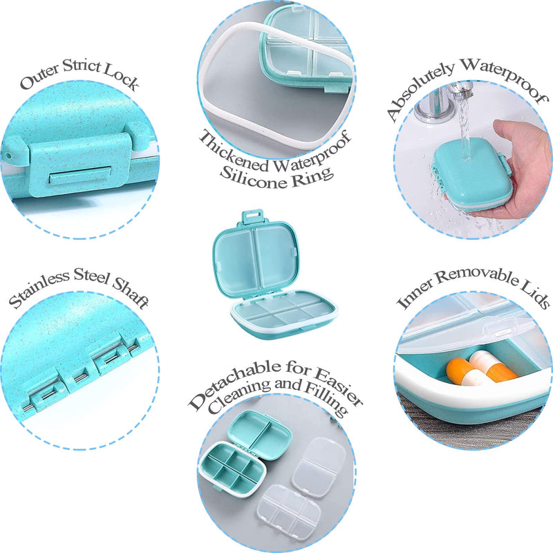Daily Pill Box, Travel Pill Organisers, Portable Medicine Storage Box,Wheat Small Pill Dispenser with 8 Compartments for Purse.Waterproof White and Green Pill Case (2pcs (1* White + 1* Blue)) 2pcs (1* White + 1* Blue) - BeesActive Australia