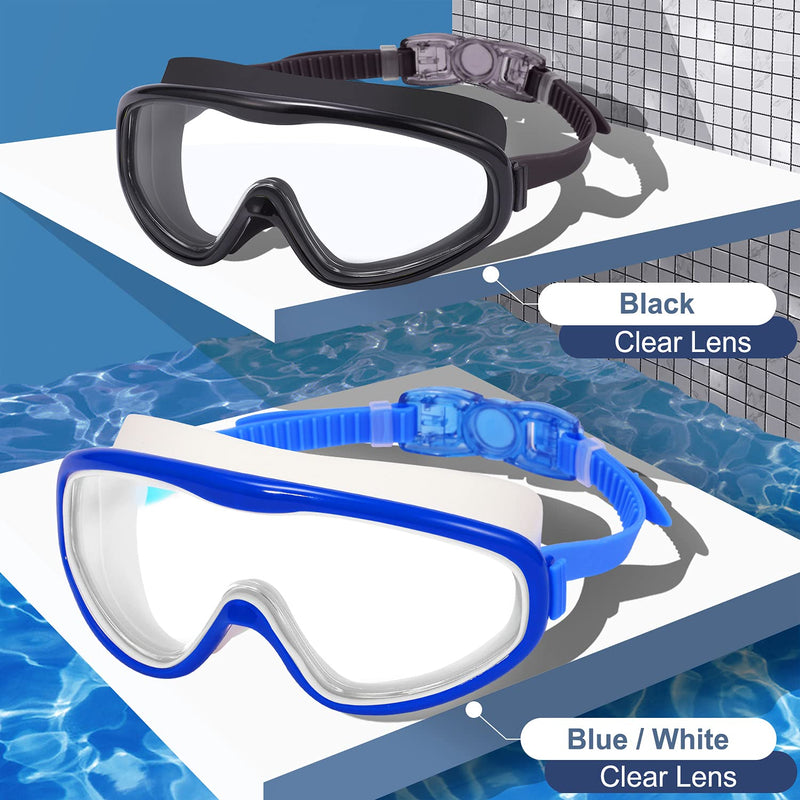 Braylin Adult Swim Goggles, 2-Pack Wide View Swim Goggles for Men Women Youth Teen, Anti-Fog, Over 15 06.black(clear Lens)+blue/White(clear Lens) - BeesActive Australia