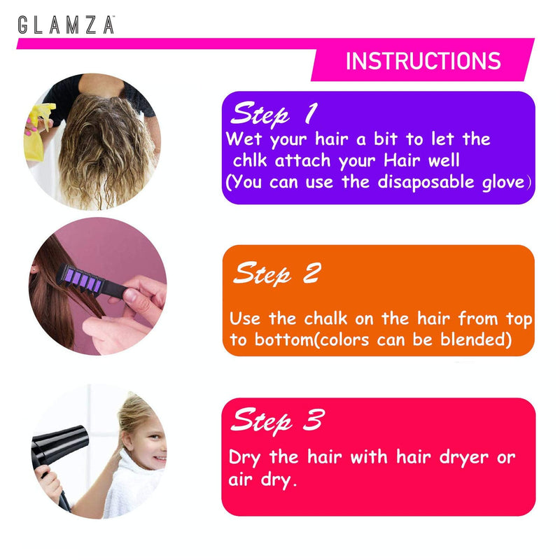 Hair Chalk GLAMZA Hair Chalk for Kids x6 Vibrant Hair Chalks for Girls Women & Children - BeesActive Australia