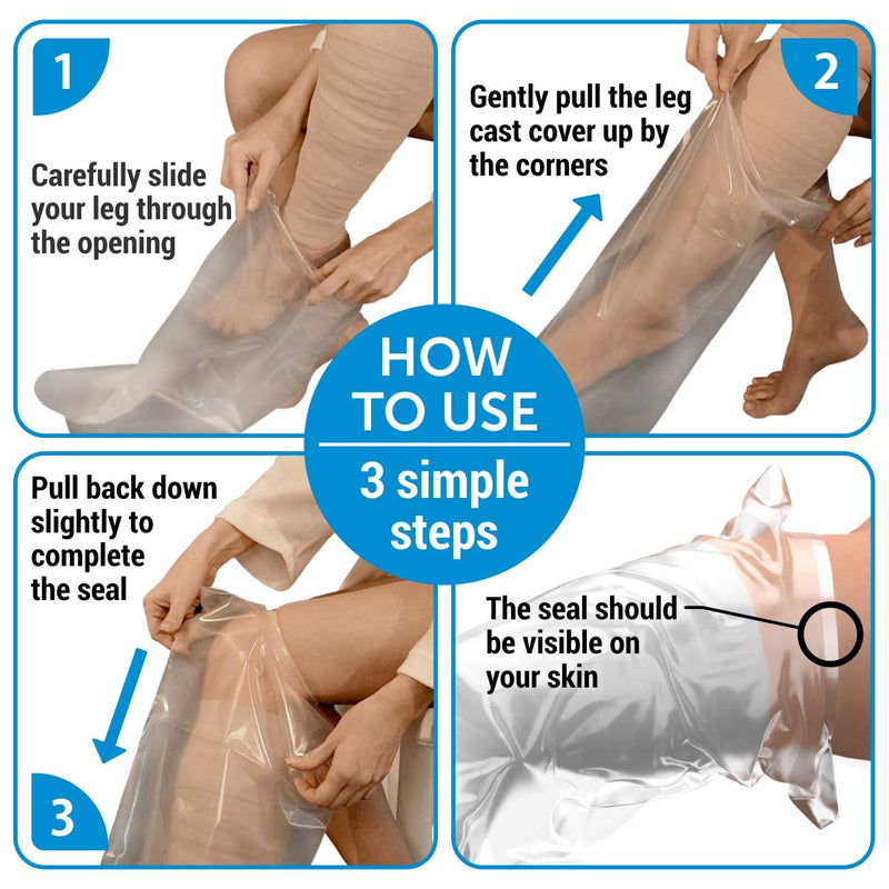Waterproof Leg Cover for Shower - 【100% Watertight Seal】 - Reusable Full Leg Cast Cover for Shower Adult Knee, Ankle, Foot - 2pk - Easy to use - BeesActive Australia