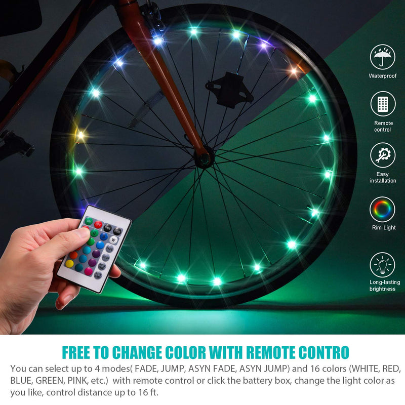Waybelive LED Bike Lights Kit,Remote Control Bicycle LED Light, Change Color by Yourself, Waterproof, Super Bright to Ride at Night. Good Gift for Kids Wheel Lights - BeesActive Australia