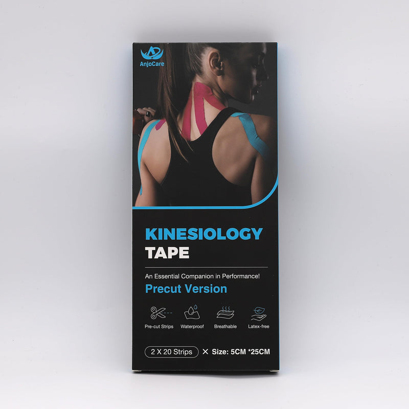 Kinesiology Tape Precut 2 Rolls, Elastic Kinesiology Therapeutic Tape for Physical Therapy, Sports and Injury Recovery, Athletic Sports Tape for Knee, Ankle & Shoulder (2 x 20 Strips) Blue + Black Precut(black+blue) - BeesActive Australia