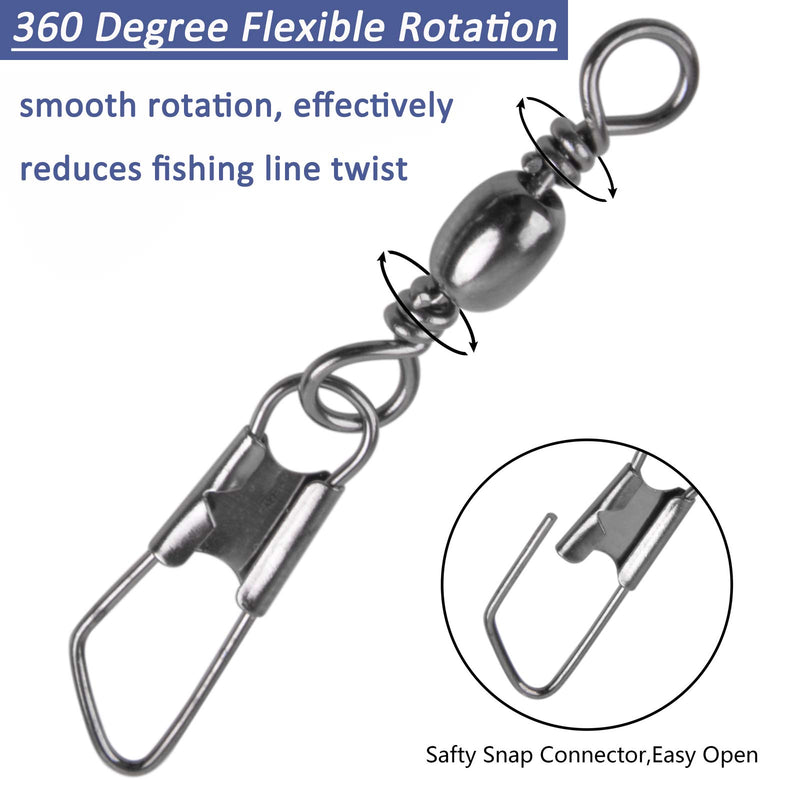 [AUSTRALIA] - JSHANMEI 150PCS Fishing Swivels Barrel Swivels with Safty Snaps Fishing Connector Snap Swivels Solid Rings Fishing Tackle Accessories 