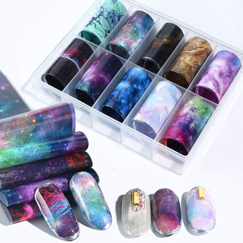 Marble Nail Art Foils Transfer Stickers Marble Stone Nail Foil Adhesive Decals 10 Rolls Foils Transfer Holographic Starry Sky Marble Designs Decal for Women Acrylic Nails Decoration Manicure Tips - BeesActive Australia