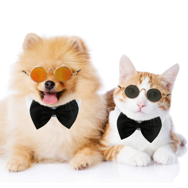 6 Pieces Funny Cute Cat Small Dog Sunglasses Classic Retro Circular Metal Prince Sunglasses Eye-wear Photos Props Accessories Cosplay Glasses Black and Mix Reflective Color - BeesActive Australia