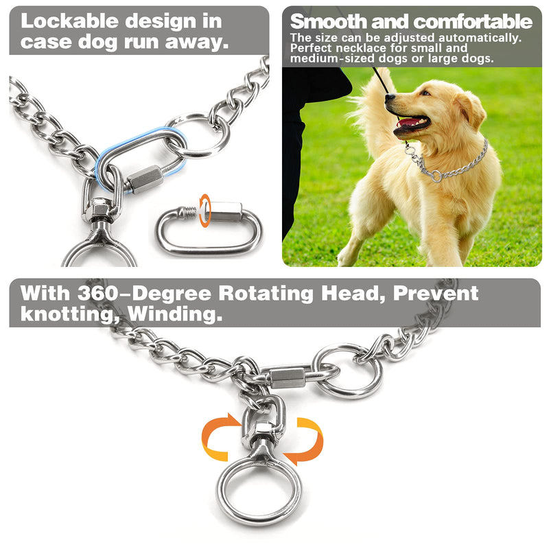 Dog Chain Necklace Metal Stainless Steel Leash Training Choke Collar Adjustable Buckle 360 Degree Rotation Head Dog Gift for Medium Large Dogs - BeesActive Australia