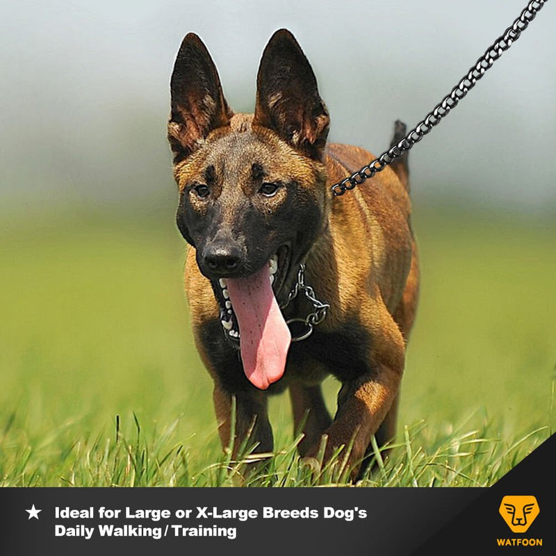 WATFOON Premium Extra Heavy Duty Dog Chain Leash,Perfect Metal Dog Leashes with Soft Padded Leather Handle for Large & Medium Size Pets Walking,Traffic Training and Traveling Black - BeesActive Australia