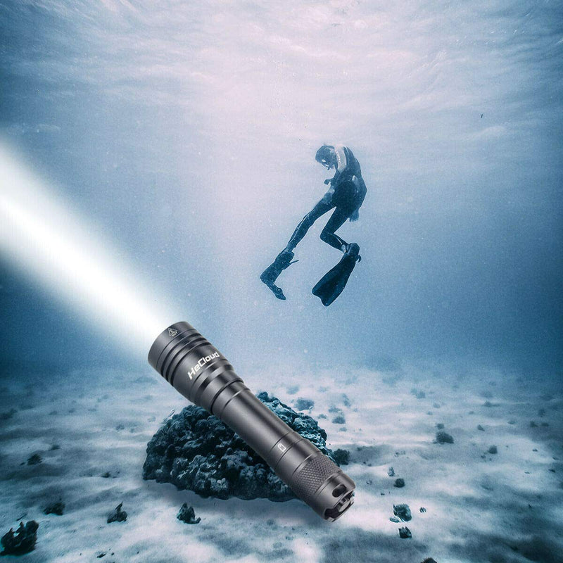 [AUSTRALIA] - HECLOUD Scuba Diving Flashlight Dive Torch 2000 Lumens IPX8 Waterproof Underwater Safety Light with Rechargeable Battery and USB Charger 4 Modes for Submarine Deep Sea Cave at Night Daily Use Dive Light Black 