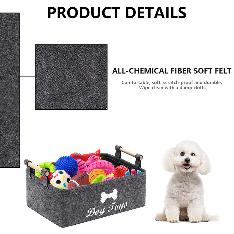 Geyecete Dog Toys Storage Bins - with Wooden Handle, Collapsible Pet Supplies Storage Basket Pet Supplies Storage Basket/Bin Kids Toy Chest Storage Trunk Gray - BeesActive Australia
