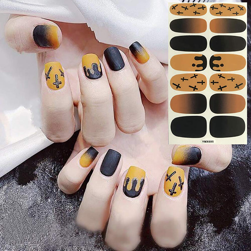 SILPECWEE 8 Sheets Adhesive Nail Wraps Stickers Strips and 1Pc Nail File Nail Polish Decals Tips Halloween Manicure Design for Women NO2 - BeesActive Australia