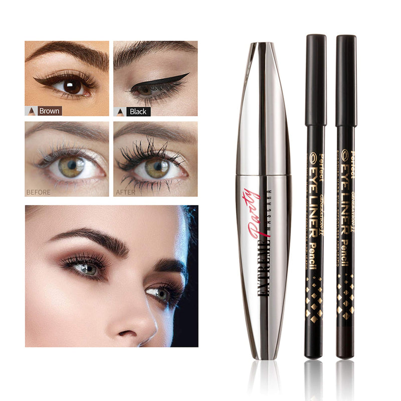 Wismee Mascara and Eyeliner Set 4D Silk Fiber Mascara Black Volume and Length Waterproof Eyelash Quick Drying Long Lasting Eye liner Pen Cosmetic Kit with Sharpener for Women Girls Eyes Makeup - BeesActive Australia