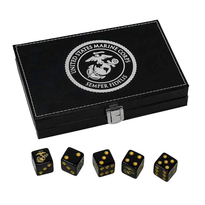 Marine Corps Playing Cards and Dice Set – Black Leather Keepsake Box, Playing Cards with USMC Rank Insignia, EGA Dice - BeesActive Australia