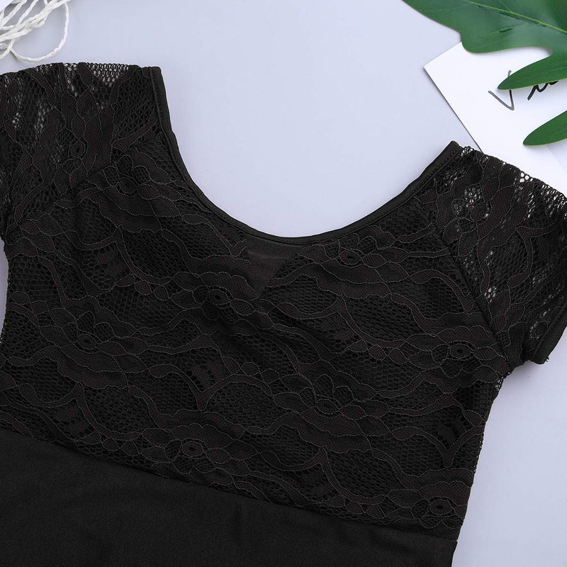 [AUSTRALIA] - moily Kids Girls Floral Lace Cutout Back Camisole Leotard Gymnastics Ballet Dance Activewear Dress Black 7/8 