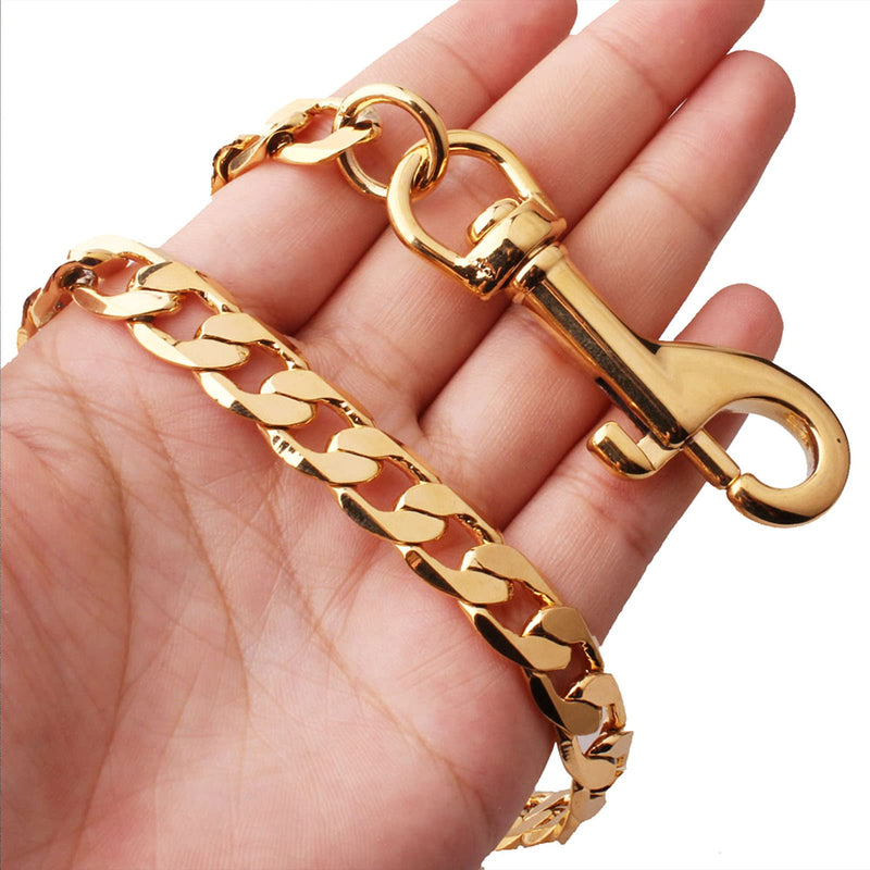 Rose Gold Chain Dog Leash,12MM Width Rose Gold Plated Strong Stainless Steel NK Link Chain with PU Leather Handle,Metal Leash for Small Medium,Large Dogs 4.3ft(52 inch) - BeesActive Australia