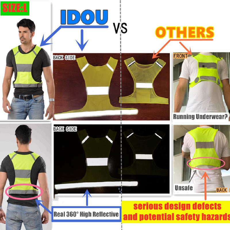 [AUSTRALIA] - IDOU Reflective Vest Safety Running Gear with Pocket, Ultralight &Adjustable Waist&360°High Visibility for Running,Jogging,Biking,Motorcycle,Walking,Women & Men (neon Yellow) (neon Yellow, Large) Neon Yellow 