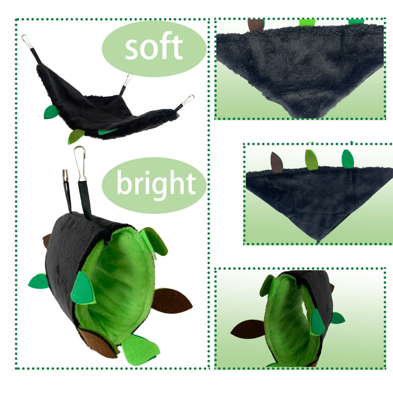 MUYG Hamster Hammock,Small Animal Hanging Hideout Tunnel Sleeping Set Plush Swing Warm Bed House Cage Nest Accessories for Sugar Glider,Squirrel,Black(5 Pcs) - BeesActive Australia