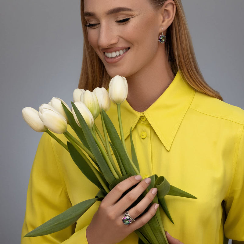 925 Sterling Silver Wide Band Ring With A Mystic Bold Oval Round Cubic Zirconia Floral Show Stopper Hypoallergenic, Nickel and Lead-free, Artisan Handcrafted Designer collection, Made In Israel 11 - BeesActive Australia