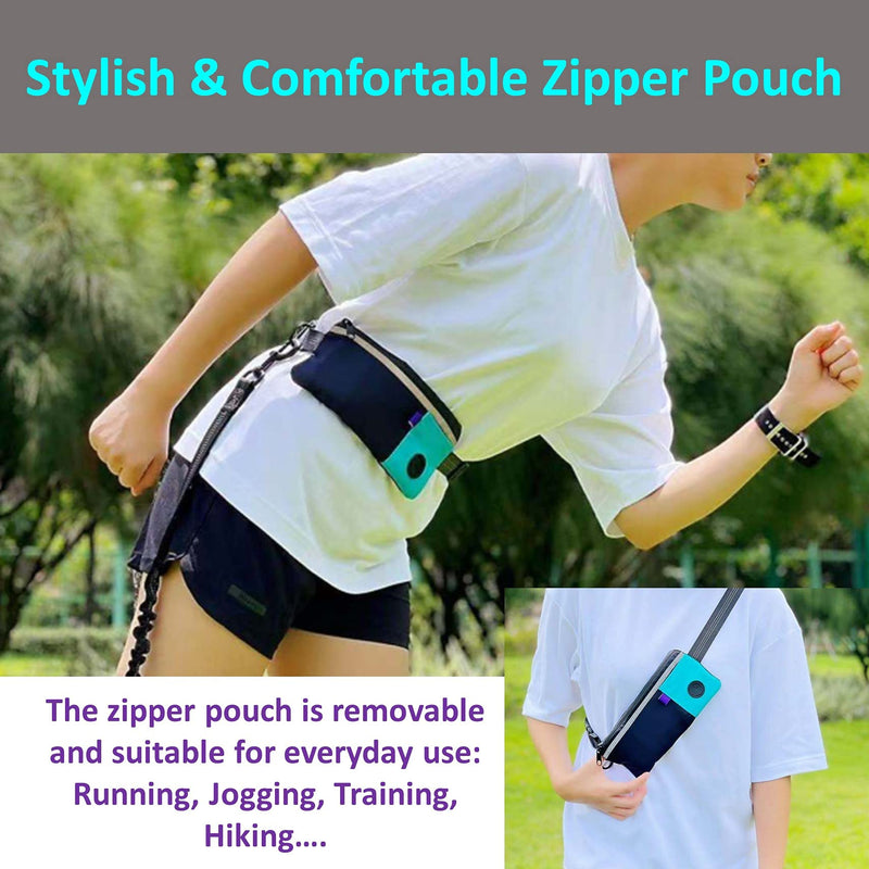 N/C Hands Free Dog Leash with Waterproof Zipper Pouch For Running Walking Jogging Training Retractable Bungee Waist Small Medium and Large Dogs Reflective Stitches Dual Handle Blue 8.7 inch*4(Pouch) - BeesActive Australia
