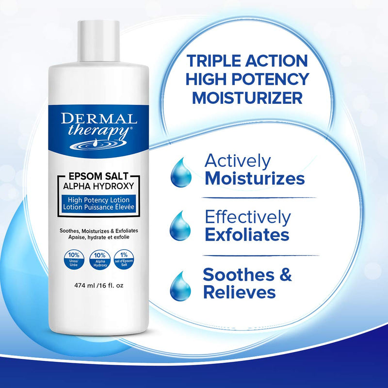 Dermal Therapy Epsom Salt Alpha Hydroxy High Potency Lotion – Moisturizing, Exfoliating and Soothing Treatment for Scaly, Flaky, Dry Skin | Epsom Salt, 10% Urea and 10% Lactic Acid | 16 fl.oz - BeesActive Australia