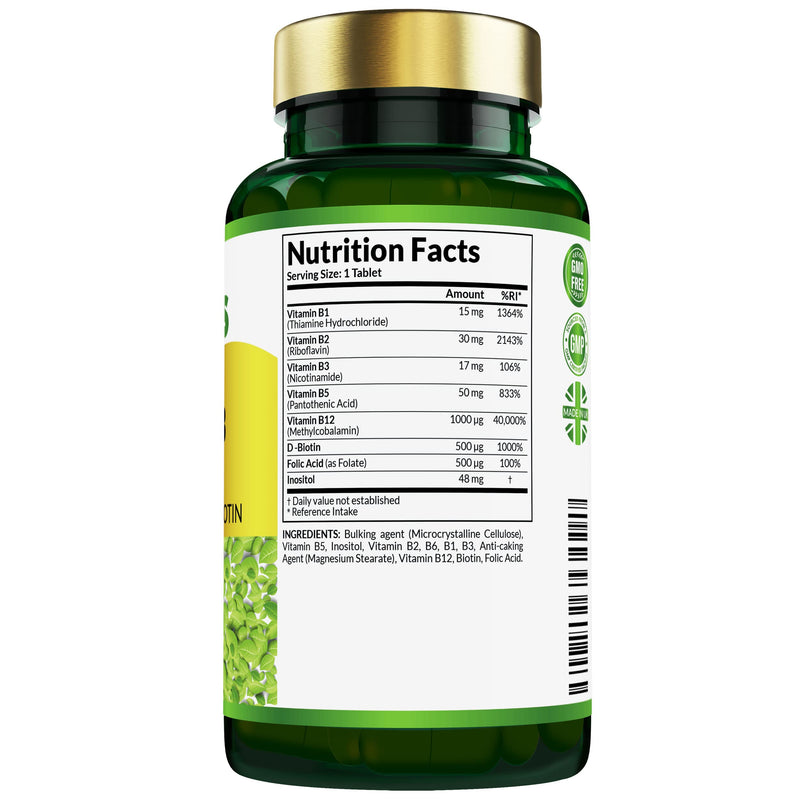 Etanics Vitamin B Complex 60 Tablets � All 8 B Vitamins B1, B2, B3, B5, B6, B12, Biotin & Folic Acid � Vegetarian & Vegan Made in the UK � Supports High Strength Mental Performance and Reduces Fatigue - BeesActive Australia