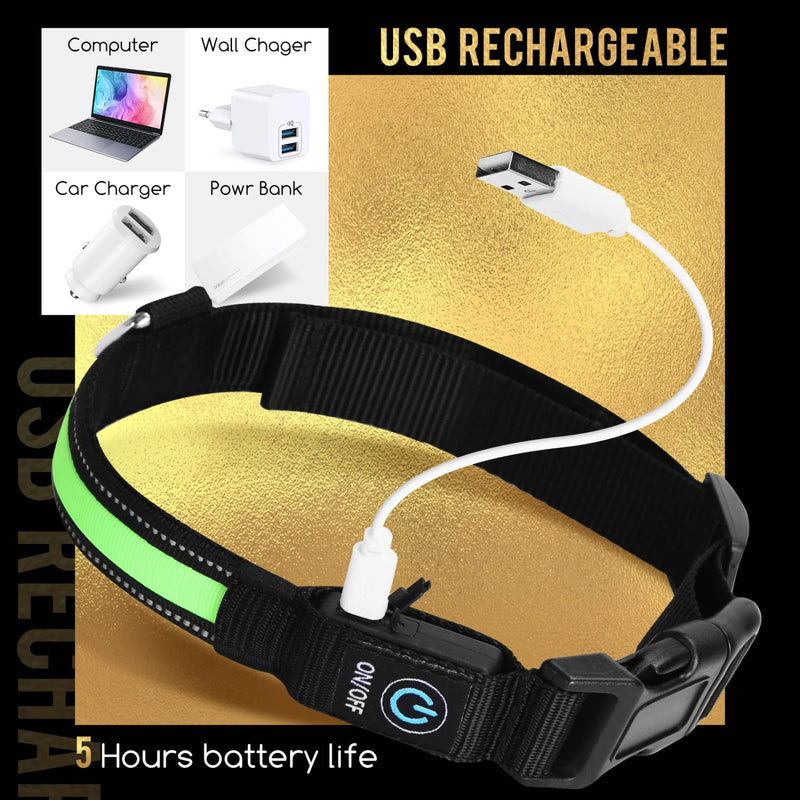 Light Up Dog Collars, Nobleza USB Rechargeable Waterproof Glow in The Dark Dog Collars for Night Safety with 3 Lighting Modes, Adjustable LED Glowing Dog Collars for Small, Medium and Large Dogs L (20-24"L) Green - BeesActive Australia