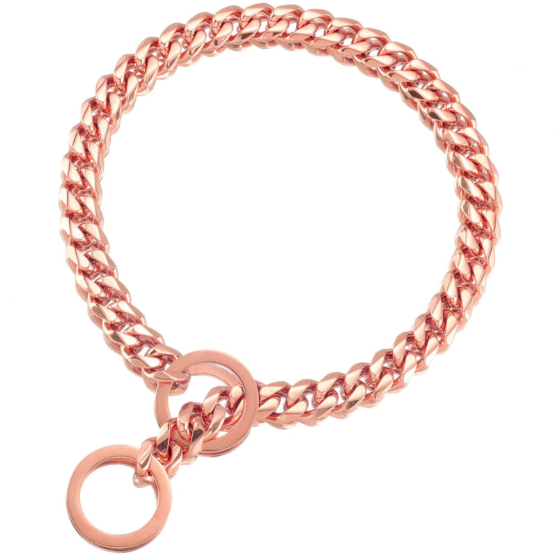 GZMZC Dog Chain Collar High Rose Gold Polished Stainless Steel Cuban Link Strong Heavy Duty Chew Proof Walking Chain Leash Collar for Small Medium Big Dogs 15MM Width 12" - BeesActive Australia