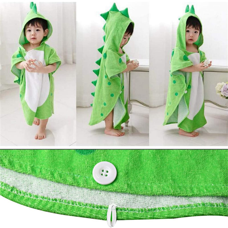 Hooded Baby Bathrobe, Cotton Dinosaur Pattern Cute Bath Towel Kids Robe Beach Swimming Hooded Poncho for Babies Boys Girls(Green) Green 0-4 year - BeesActive Australia
