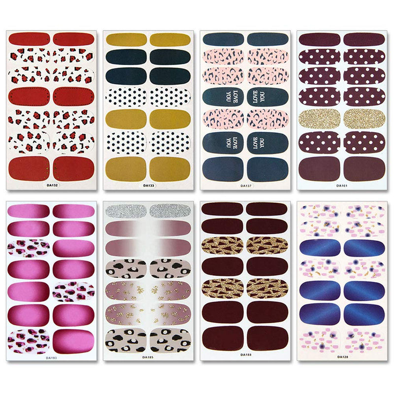 WOKOTO 15 Sheets Adhesive Nail Art Polish Stickers Tips With 1Pc Nail File Leopard Print Nail Wraps Decals Strips Set Manicure Accessories - BeesActive Australia