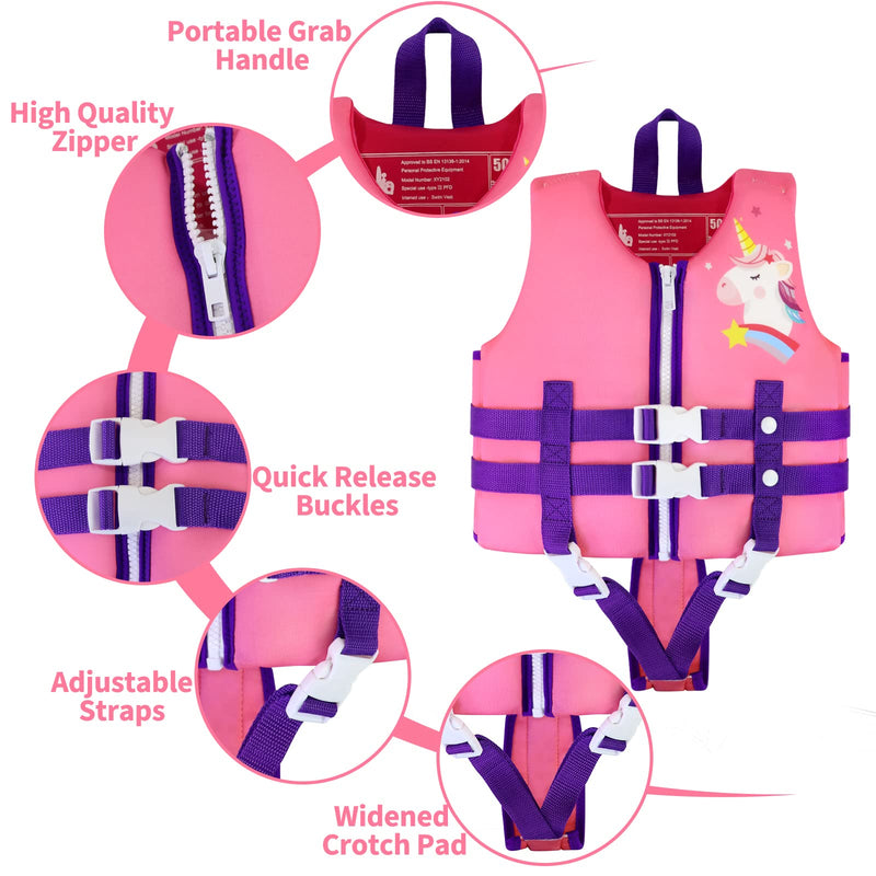 Wenlia Kids Swim Vest, Childrens Swimming Float Jacket Neoprene Swimsuit, Girls Boys Float Vest Buoyancy Swimwear for Learn to Swim/3-8Years/29-57KG Unicorn Small - BeesActive Australia