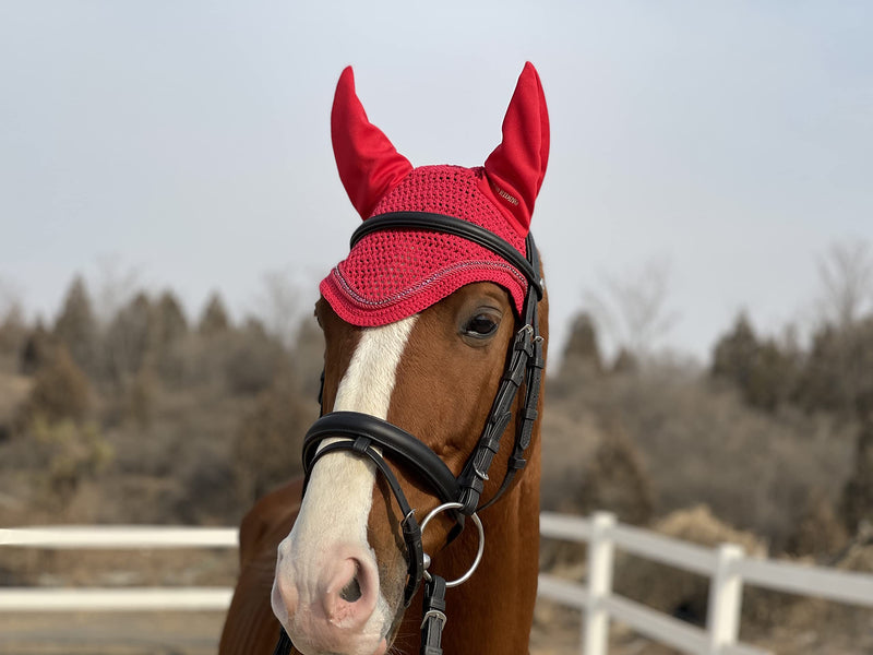 TGW RIDING Horse Ear Bonnet/Net/Hat/Horse Hood/Mask Horse Veil Horse Ear Bonnet Full Red - BeesActive Australia
