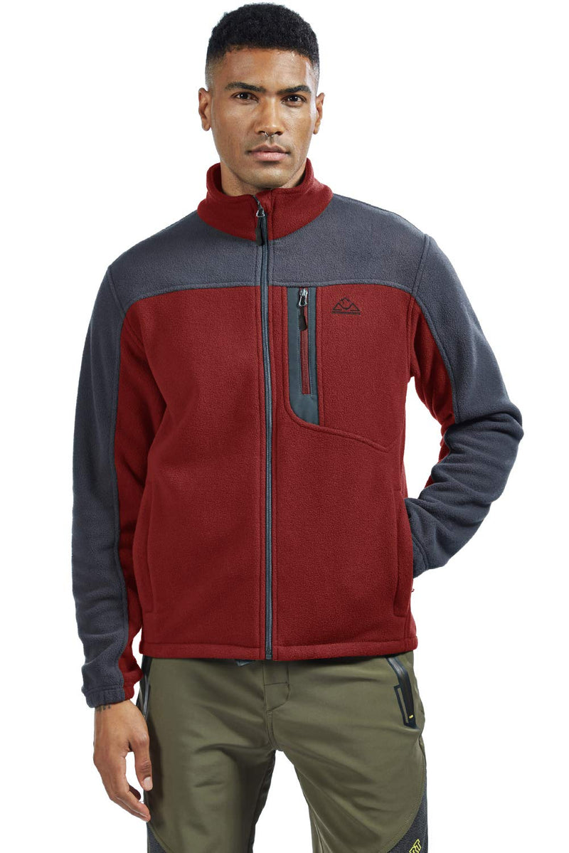 TBMPOY Men's Full-Zip Fleece Jacket Soft Polar Winter Outdoor Coat with Pockets A5-wine Red/Gray XX-Large - BeesActive Australia