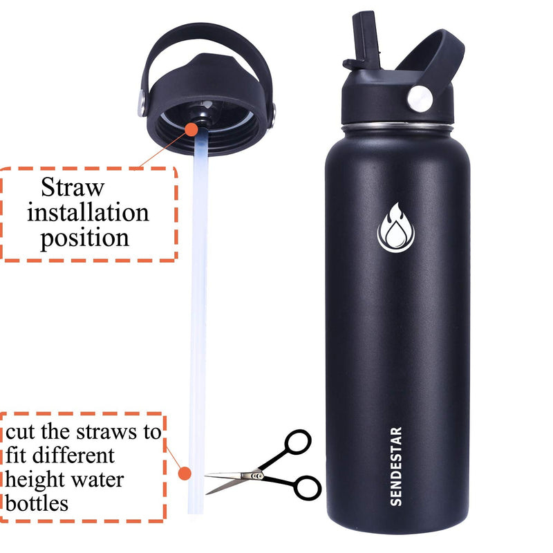 SENDESTAR Straw Lid for Hydro Flask Wide Mouth Sports Water Bottle with 2 Straws and 1 Brush Black - BeesActive Australia