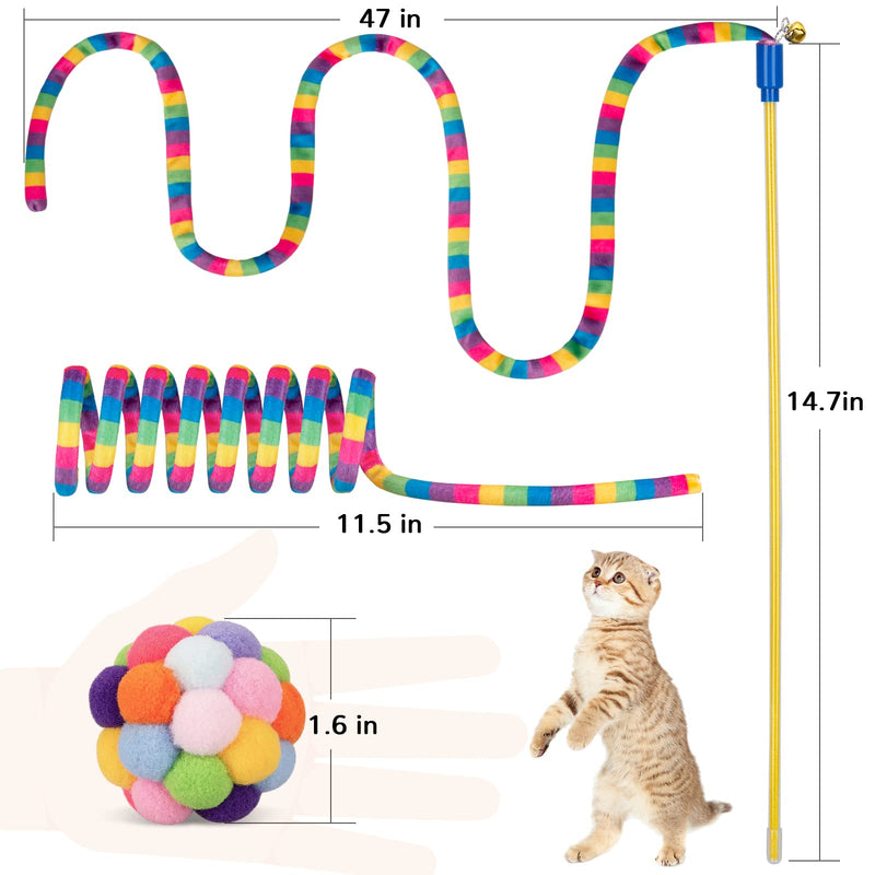 Cat Toys, Cat Wand Teaser Toys Cat Fuzzy Balls with Bell Inside and Cat Springs, Interactive Cat Toys for Indoor Cats Kittens Kitty, 3 Pack Rainbow-Red - BeesActive Australia