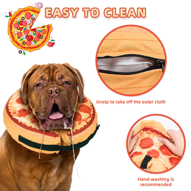 Inflatable Dog Cone Collar-Soft Protective Collar for Dogs and Cats Recovery Pet Cone,E-Collar Dog Neck Pizza Dog Cone After Surgery Pizza Pattern - L - BeesActive Australia