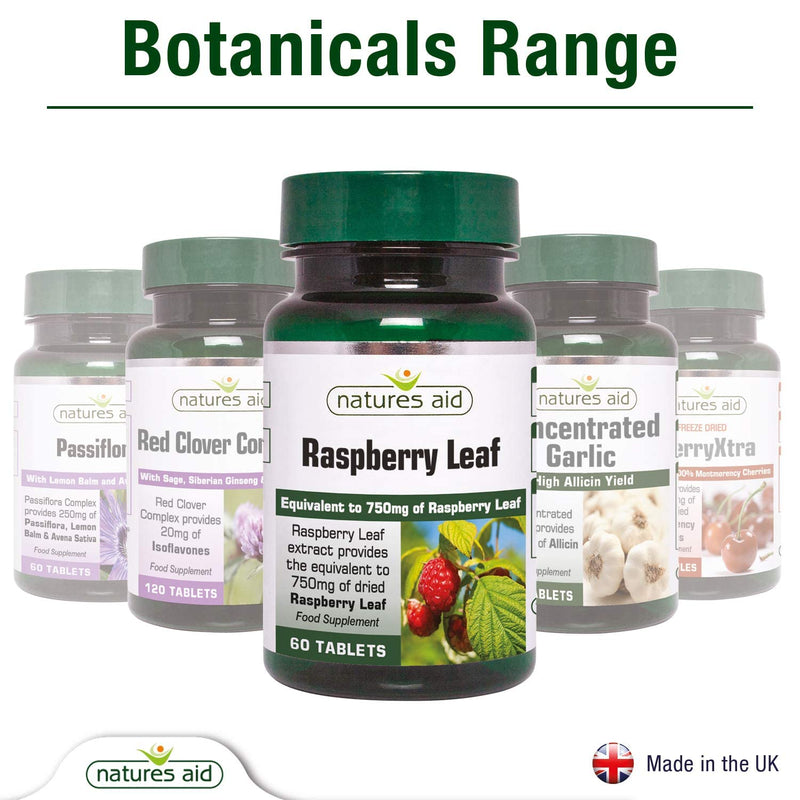 Natures Aid Raspberry Leaf, High Potency, Equivalent to 750 mg Dried Raspberry Leaf, Vegan, 60 Tablets - BeesActive Australia
