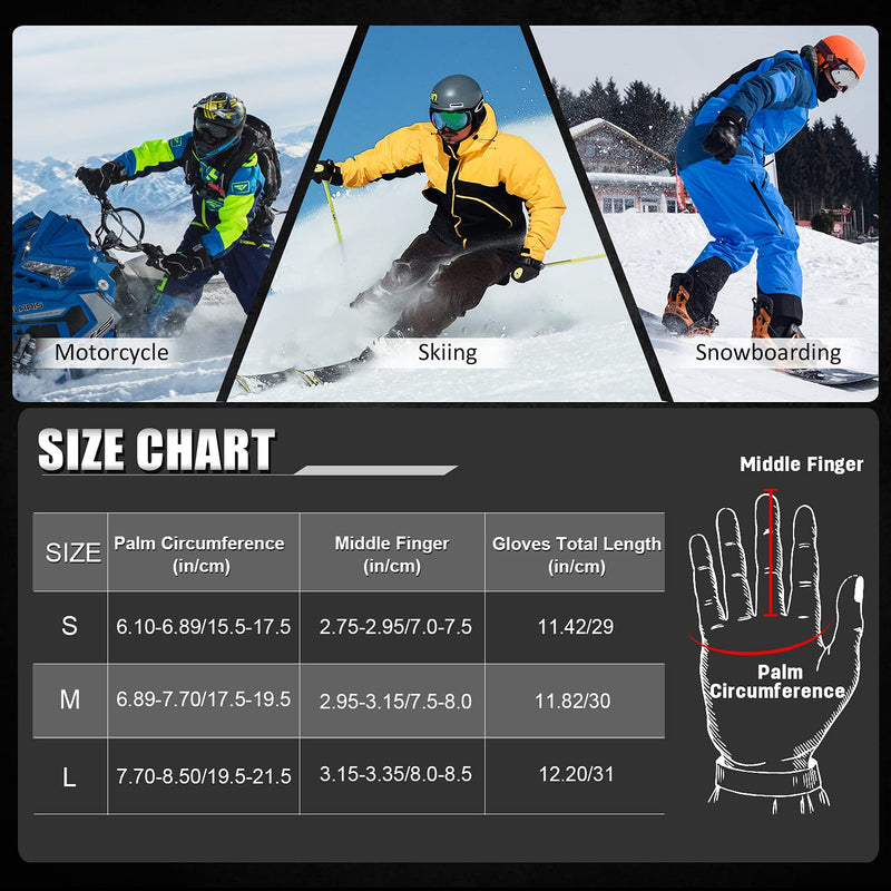 MCTi Ski Gloves,Winter Waterproof Snowboard Snow 3M Thinsulate Warm Touchscreen Cold Weather Women Gloves Wrist Leashes Red Small - BeesActive Australia