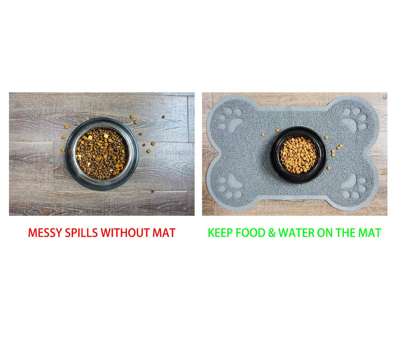 Petlike Pet Feeding Mat for Large Dogs and Cats, Non-Slip and Waterproof Large Dog Bowl Mat for Food and Water, Easy to Clean (Exclude Bowl) bone shape grey - BeesActive Australia