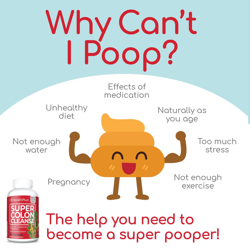 Health Plus Super Colon Cleanse Digestive Support | Constipation Relief to Reduce Bloating with Probiotics, Senna Leaf, & Psyllium Husk | More than 1 Cleanse, 60 Capsules 60 Count (Pack of 1) - BeesActive Australia