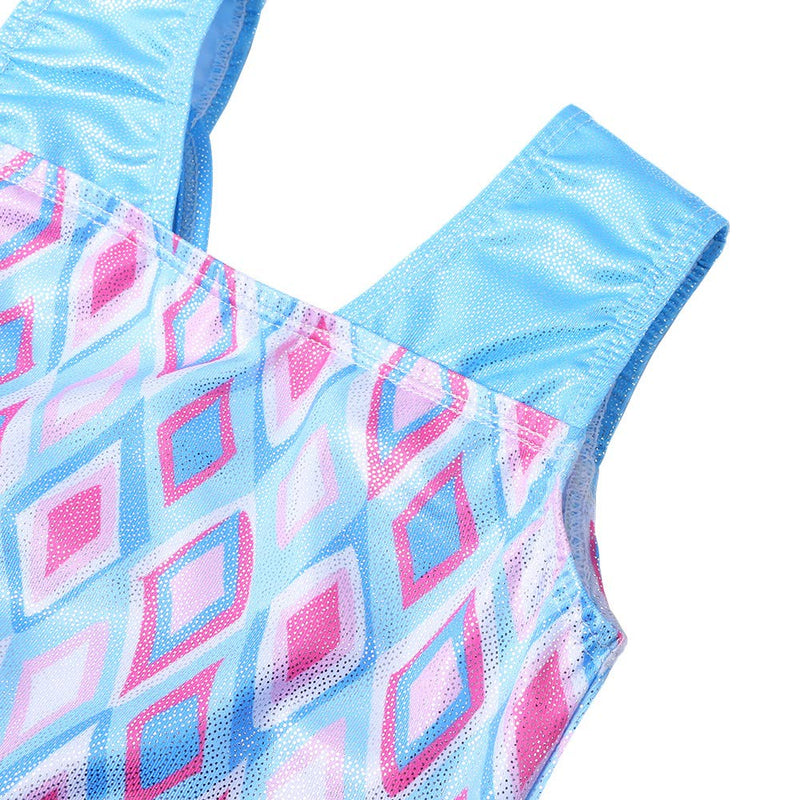 BAOHULU Girls Gymnastics Leotards Shiny Spliced Scale Dance Clothes Cosplay Costumes Blue Square 6-8 Years - BeesActive Australia