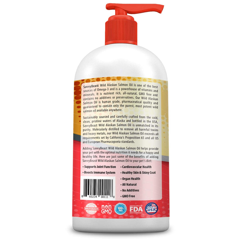 Savvybeast Wild Alaskan Salmon Oil for Dogs, Cats & Ferrets - Joint Support, Immune & Heart Health Liquid Food Supplement - Pure EPA DHA Omega 3 Fatty Acid Supplements Fish Oil for Pets - 16 & 32oz 16oz - BeesActive Australia