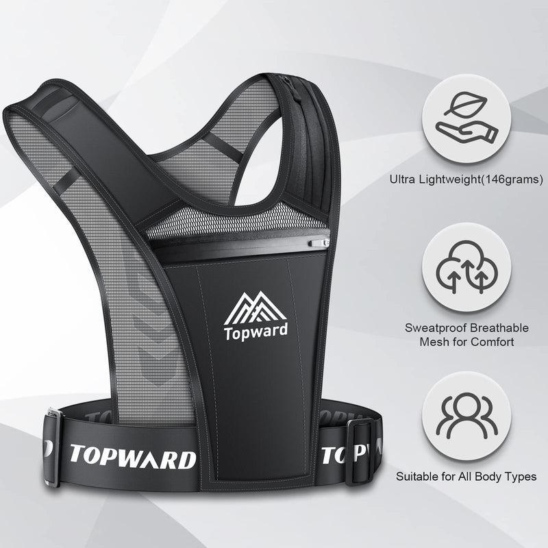 Topward Running Vest Phone Holder for Men Women, Waterproof Cell Phone & Key Pouch, Reflective Hydration Vest Train Free Workout Gear - Lightweight, Breathable Mesh Pockets - Adjustable Waistband - BeesActive Australia