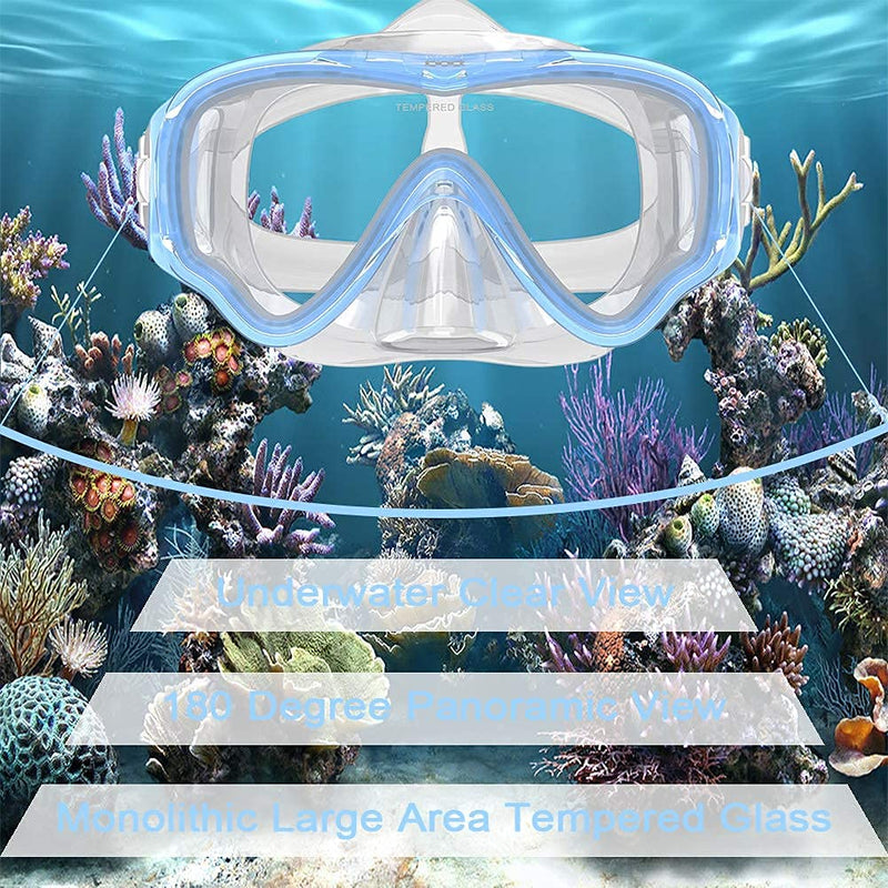WACOOL Professional Adult (Sliver) and Kids (SkyBlue) Snorkeling Set Swimming Gear Anti-Fog Coated Glass with Silicon Mouth Piece Purge Valve and Anti-Splash - BeesActive Australia