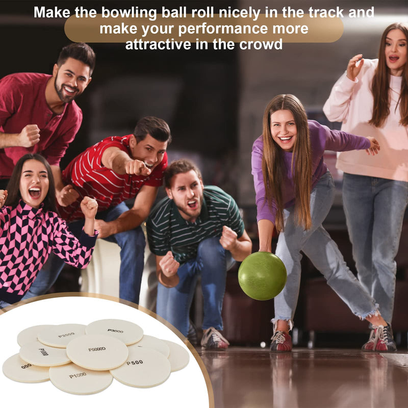 Maitys 12 Pieces Bowling Sanding Pads Round Bowling Ball Round Spinner Bowling Ball Sand Pads Resurfacing Polishing Cleaning Kit, (White, P500, P1000, P1500, P2000, P3000, P5000 Grit) - BeesActive Australia
