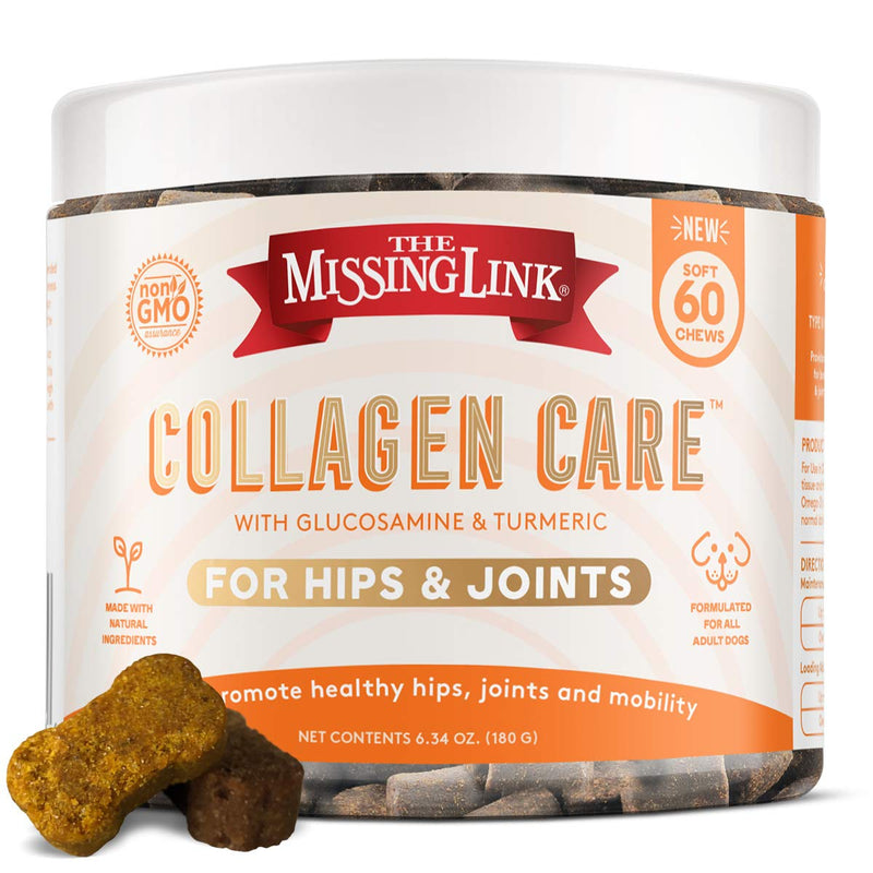 The Missing Link Collagen Care Soft Chew Nutritional Treats for Dogs - Collagen, Glucosamine, Chondroitin & Turmeric - Mobility & Anti-Inflammatory Support - Hip & Joint 60 Count - BeesActive Australia