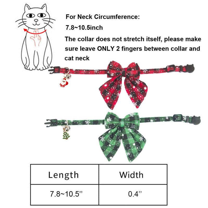 ADOGGYGO Christmas Cat Collars Breakaway with Stylish Bow, 2 Pack Red Green Plaid with Snowflake Christmas Kitten Collar with Bell, Removable Bowtie Cat Christmas Collar for Cats Kittens - BeesActive Australia